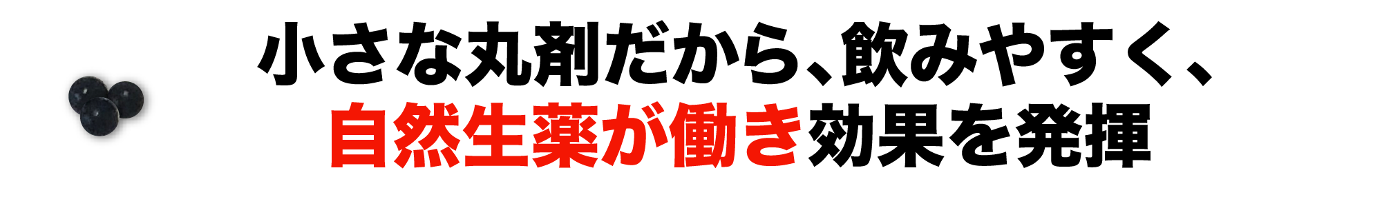 小さな丸剤だから、飲みやすく、自然生薬が働き効果を発揮